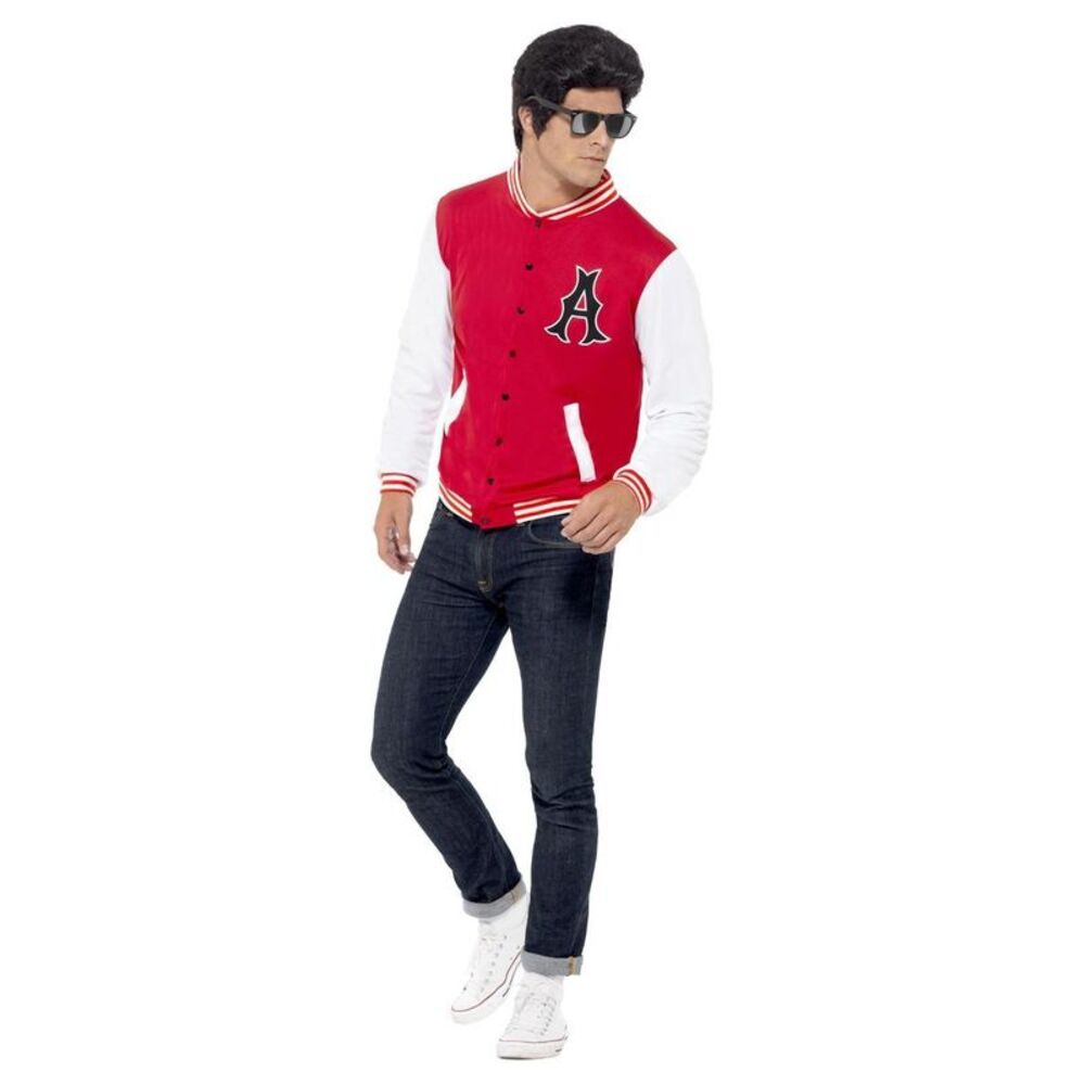Smiffys Unisex Adult 50s Jock Letterman Varsity Jacket / Red/White